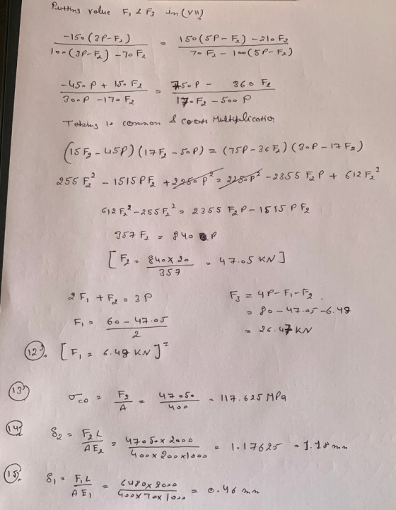 Putting volue F, & F3 in (V) - 150 (3P-F.) 100 (3P-F.) -70F 150 (5P- Fx) - 210 F2 70 F- 100 (5P-Fe) -450 p + 15. F₂ 450P - 36