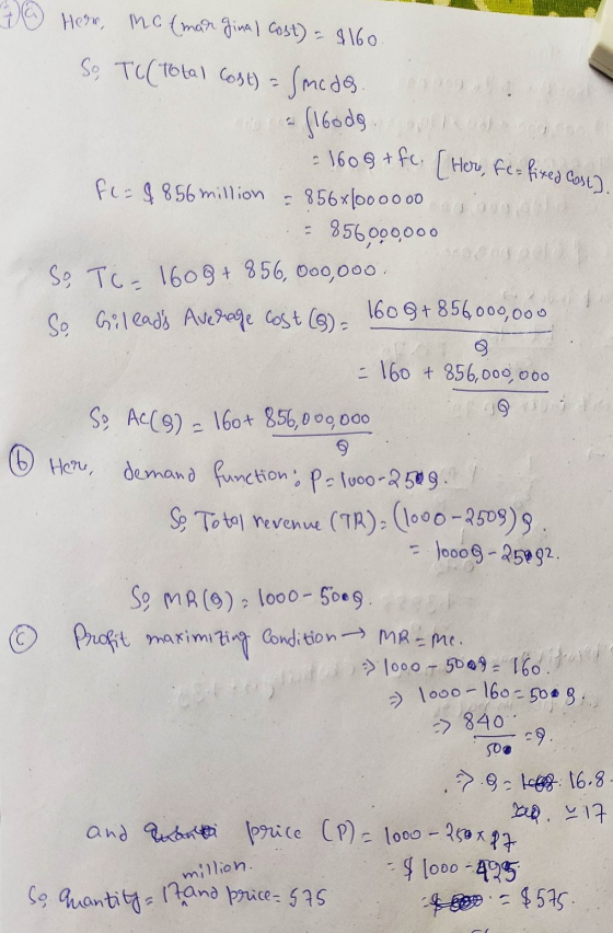 = 1608 tfc. Here, fc= fixed Cost). A Here, mc {mar gina I cost) = $160 So, TC (Total Cost) = fmida 16oda fe= 8 856 million =