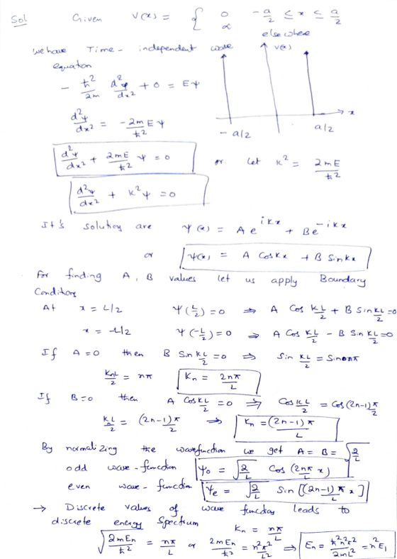 Sol Given va) = so -a exc else whee Na Time - independent We have equation 2 2 da to=EX dx2 d? dx2= - 2m EY alz t2 -ala 2 2 m