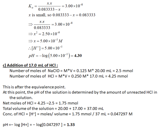 x.x Kar -= 3.00 x10-8 0.083333-X x is small, so 0.083333-X=0.083333 X.X 0.083333 =3.00x10-8 3x2 = 2.50 x10-9 x=5.00x10--M ::[
