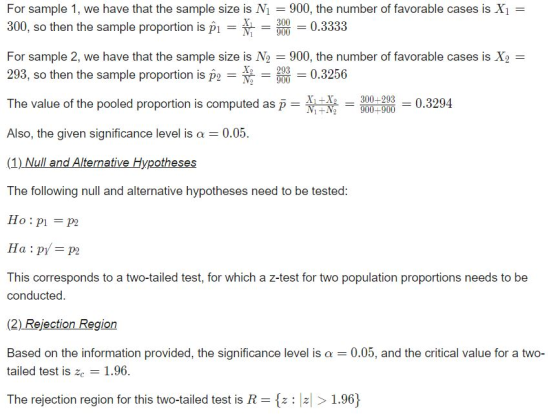 300 900 For sample 1, we have that the sample size is Ni = 900, the number of favorable cases is X1 = 300, so then the sample
