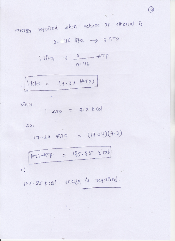 energy reg uire d wohen valume of ehonal o 116 sin ce SO 125 s kcal eneugy xcgued