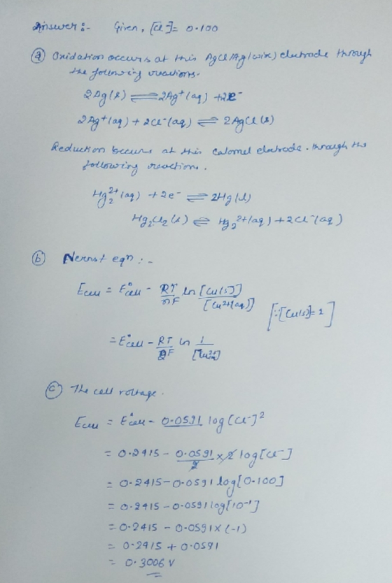 Ariswer: Giren, [ee = 0.100 & Oxidation occurs at this Age Aglesix) electrode through the following ovations. 20g(8) = 2Ag+ (