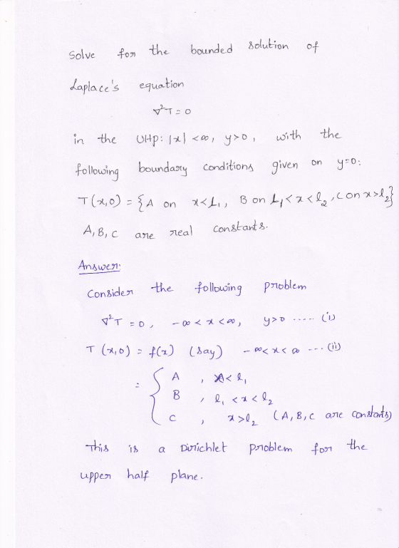 solve for the bounded solution of Laplaces equation ²T=0 in the Ultp: 1x1 <0o, yoo, with the following boundary conditions g