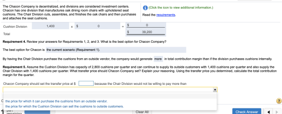 (Click the icon to view additional information.) The Chacon Company is decentralized, and divisions are considered investment