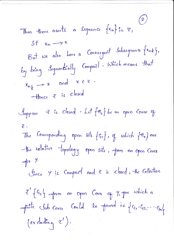 2 Then there auti a le St uenti all xeぞ. -Hence is closed be an open Cover oh The Cevespending epen sis ohich tt) are ( over ts Clase olie t 110 Om n O 2)