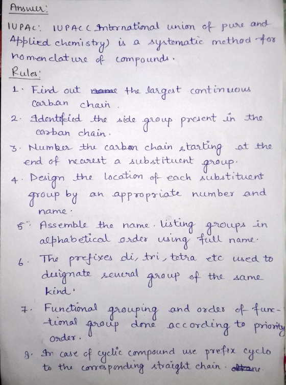 Answer: TUPAC LUPACC International union of pure and Applied chemistry) is a systematic method for nomenclature of compounds.