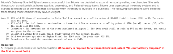 Nicoles Getaway Spa (NGS) has been so successful that Nicole has decided to expand her spa by selling merchandise. She sells
