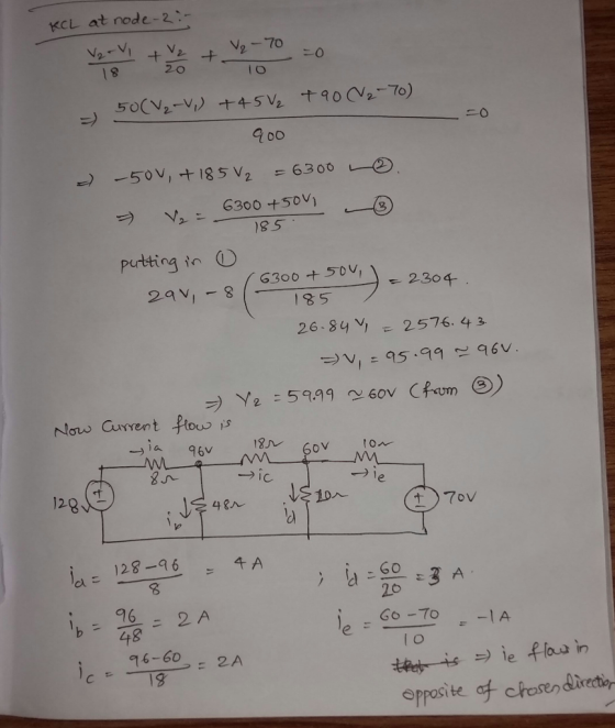 Kcl at node-2 1 8 2 0 IO purtting in 2.30千 18 5 26-84 2576. 43 i a →ic 128 128-96- 千A Go-て。 Lt 16-60 2A →ie flow in