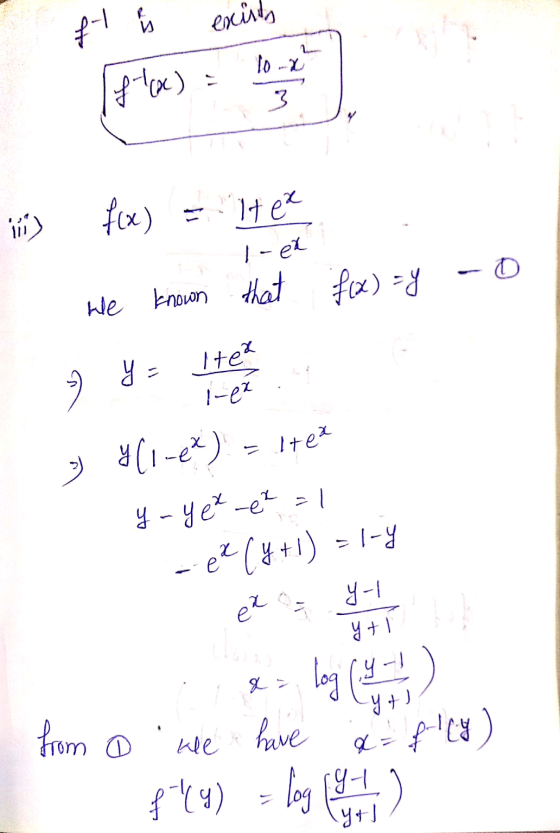 enints fl is fta) tox 3 iii) f(x) It ez 1-ex known that 0 f(x) = 4 We 9 ya litea i-ez = ltea >) 41-ex) 1-4 y- y ez ez = 1 ex