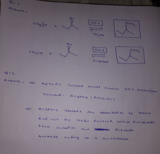 Anjwer e OCH3 CH2OH SCH2 SA 2 CH2SK + Actpme CQ2 ArJwer + (a) Salvent APYONC Pmom favour mechanwn Sovent Acetone APrOic NacN