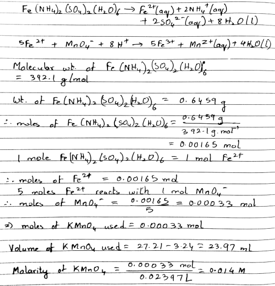 Fe (NH4)2 (soy). (H, O) → Fe2(aq) + 2N Hy Lag) + 25042 Caop) +8H, 011) 5fe2t + MnO4 + 8H7 = 5fe3+ + Moz+(aq) + 4H2011) Molecu