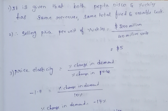 1) It is has given same that both revenues, pepita Disco Ee Yuckles same total fixed Ee variable Cosk. 2). Selling price per