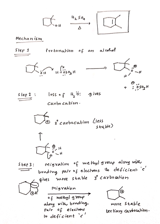 42. $ 04 Laos a ou Mechanism Slep i protonation of an alcohol fosc THE SOTH It e 20503H Step 2 : loss of 40: gives carbo cati