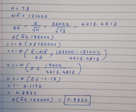 pe 73 ex= 131000 O, 36000 4213. 4813 P(x>, 126000) = 1-PCX3126000). = 1-P / X-et 126000 - 131000 o u ? 4213.4813 ) = 1-P ( 22