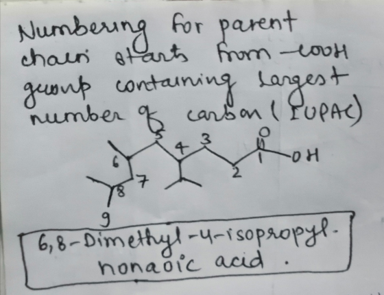 chain starts from 100H Numbering for parent group containing largest of carbon (Puppe) number 3 q -OH ما 6,8-Dimethyl-4-isopr