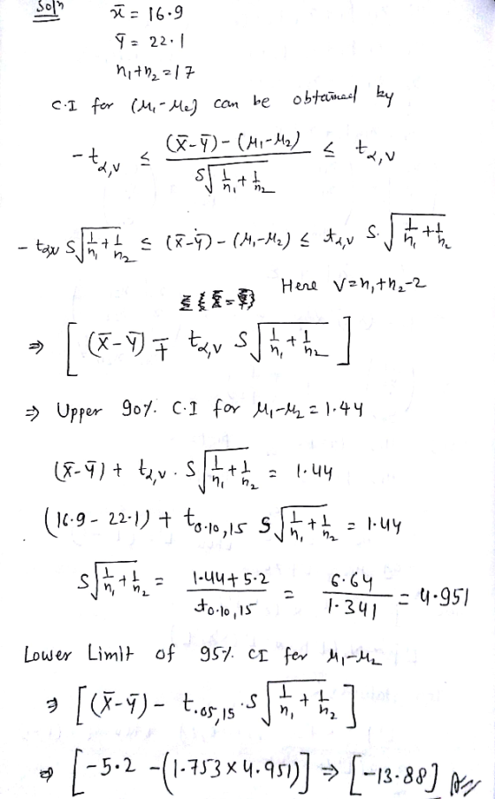 ł = 16.9 ý = 22.1 Mith2 21가 c.I for (M-Me) can be obtained by (8-4)-(M1-M2) s tau Sthat the X-y)-cu XV < - tou shtones (8-) -