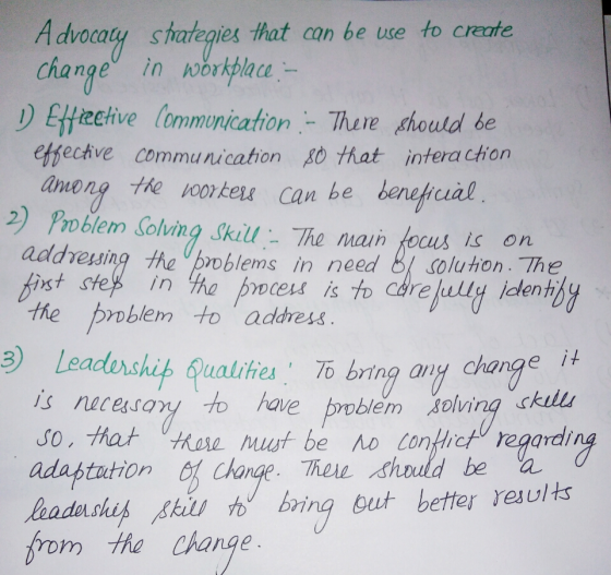 A dvocaty shateies hat can be use to create change in horkMace D Ea uld de efrecive communication go that intera chor among t