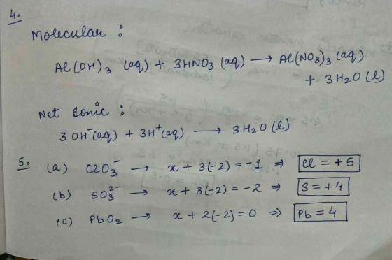 Molecula Al(OH)₂ (aq) + 3 HNO₂ (aq) AL(NO3)3 (aq). + 3H2OLL) Net sonic: 3 он (ол) + зн*taa) — ЗНО (0) 2. (а) соо (Б) so1 (c)