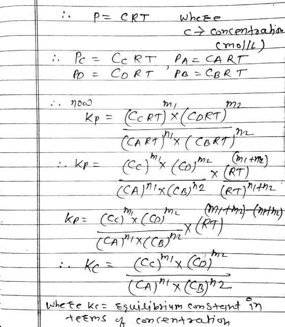 p= CRT Wheee ca concentration - cmol/L) PA= CART PB = CBRT ,, Pc = PO = CCRT CORT :, now m m2 na X - Kp = (CCRT)*(CORT) CART