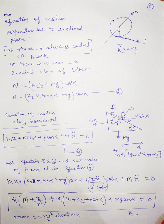 N K₂Ytong equation of motion perpendicular to inclined plane. (as there is always contact on block so there is no acc. t to g