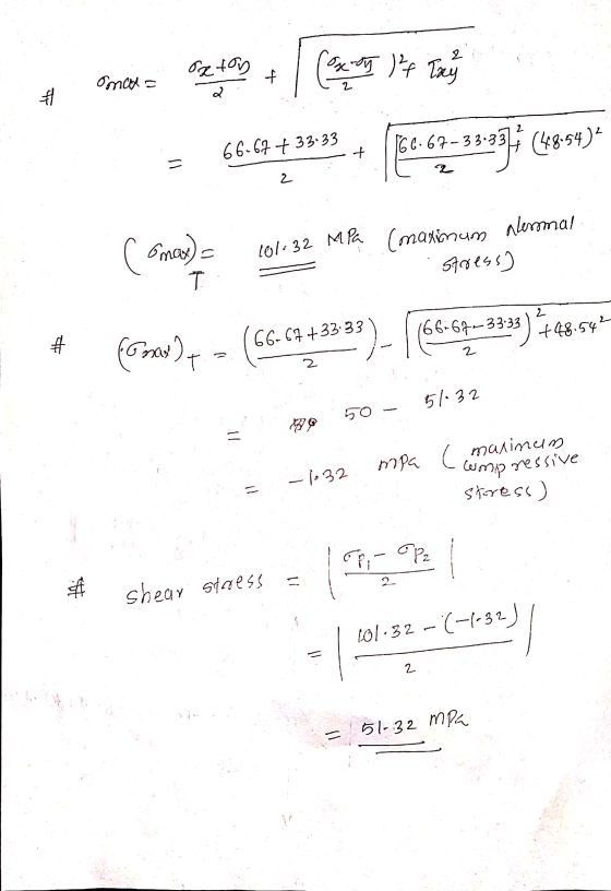 Got to Coxory ) Tay Oncot f ㅖ 2 ܐ 66-67 +33.33 + 66.69-33937(4854) = 2 = (nowe (01:32 MPa (maximum alesmal stress) T 2 166-67