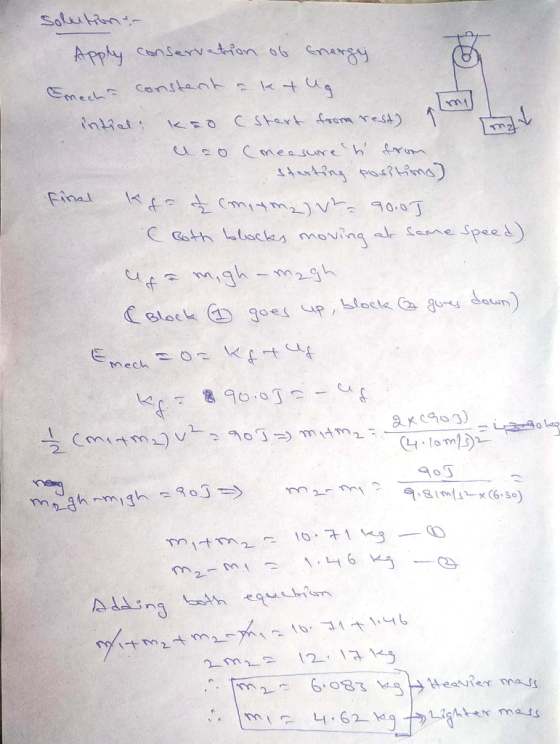 my solution- Apply conservation of Energy Emeche constent a k tlug intral. kao start from rest) a uso (measure h from startin
