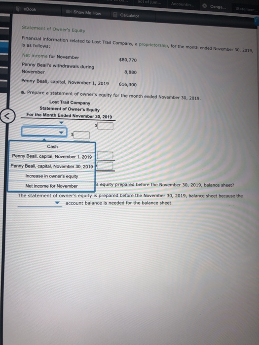 act of jum Accountin Cenga. Statement.. eBook Show Me How Calculator Statement of Owners Equity Financial information relate