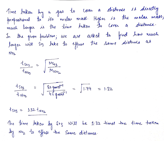 Time taken by a gas to cover a distance is directly proportional to its moleu mass. Higher is the malen mass; much longer is