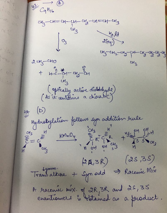 => ^ u Cahib CH₃-CH=CH-CH-CH₂-CH=CH-CH₂ Hey, Pad lleg.) > и; и, - м-рн , 200₂-CHO , , (optically acture dialdehyde) (As it co