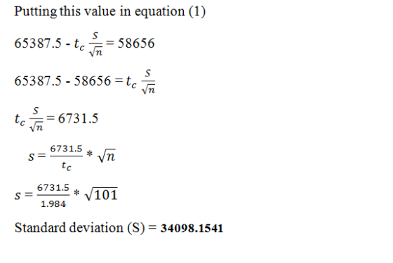 Putting this value in equation (1) 65387.5 - te = 58656 65387.5 - 58656=te to = 6731.5 s = 6731.5 * vn s= 6731.5 * 1.984 101