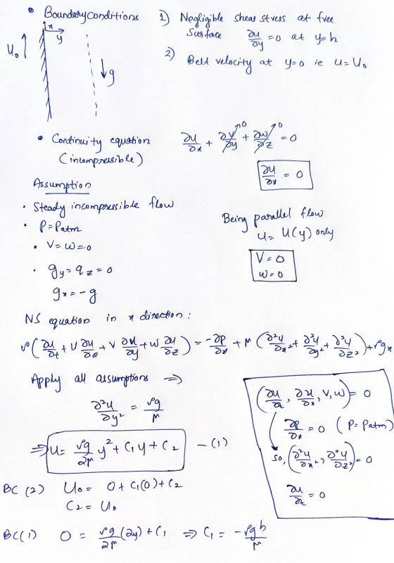 Boundary conditions D Negligible shear stress at free Surface at y=h 2 Belt velocity at yao ie u=uo Du 20 sy 0 Dale vro tow +