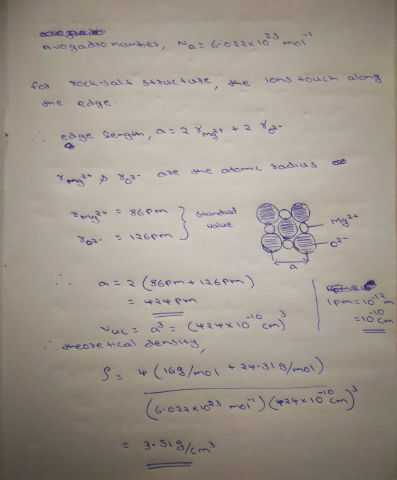 1pm=1012 ao pedido Avogadoo namber, No=6022x1023 moi lons touch along for rock-salt structure, edge. tå edge length, might ad