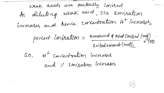 weak aesos are patrally lonised As dilutng Wlak ao, 2ts oniation increeses anel henle concentration Hincreager amound taevd m