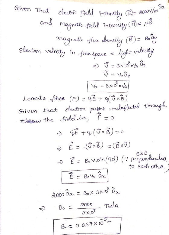9= 2000y/max Given that elecluic field intensity (7)= 2000/ and Magnetic field intensity (13)= pts magnetic flux density (E)=