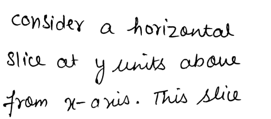 consider a horizontal Slice at y units units aboue rom x-anis. This slice from