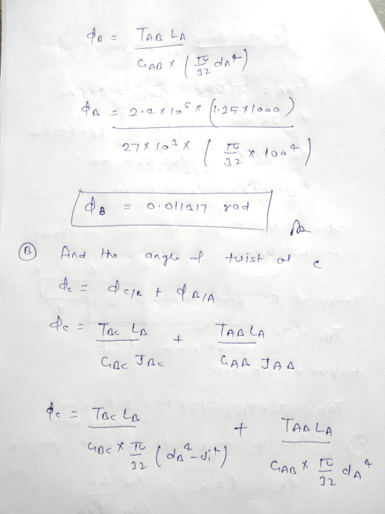 do = TABLA GAB X ( I dar) 2.9x10 (1.254/000) 278 101x da - 0.011217 gad find the ange of twist of с de deint & AIA de a = TAC