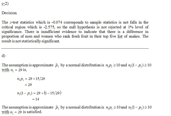 Decision The z-test statistics which is -0.074 corresponds to sample statistics is not falls in the critical region which is