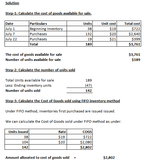 Solution Step-1: Calculate the cost of goods available for sale. Particulars Beginning Inventory Purchases Unit cost Total co