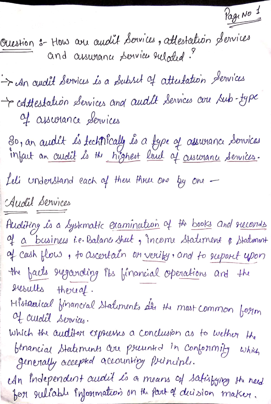No 1 9 Page Question - How are cudit Services, attestation Services and assurance services related -> on audit Services is a