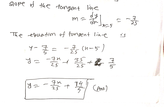 slope of the tangent line dy ma Ir Ta bort C -7 25 nr 5 The equation of tongent line is Y- 7/ . -Zs (n-15) y -fu مے 24 335 +