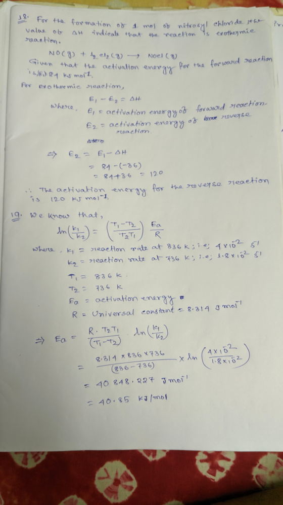 Pro the exothermie at the reaction is 18. For the Formation formation of of 1 mol 1 mol of nitrosal chloride of nitrosa value