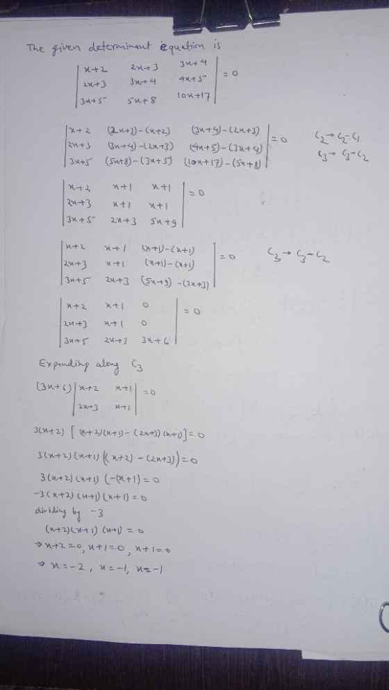 The given deteminaut equitim is 2M-t3 4+ S 3+ 4 i+3 tont17 3+5 Bn)-Cenr3). Bn+)-1213) M+s)-3u+) 3x+(Set8)-(Ju+ s ont17)-(5+8)