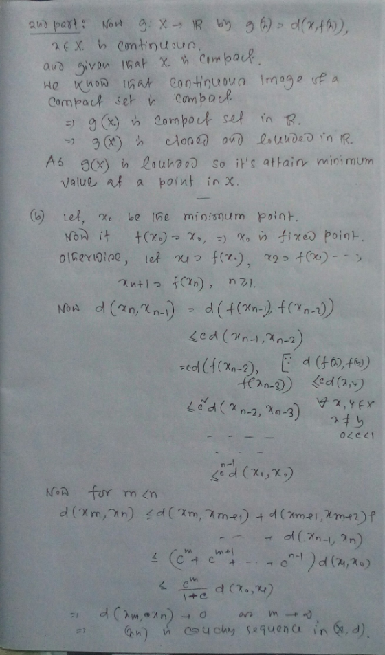 and part: Now : x 1R by 966) d(x,+ (2) 26X. in continuoun, and given that x in compact We know that continuous Image of a Com