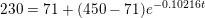 \small 230=71+(450-71)e^{-0.10216t}