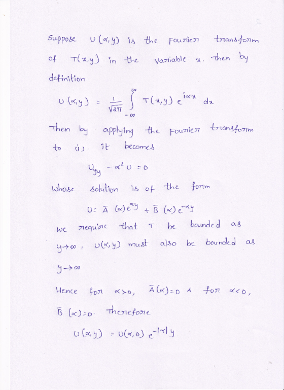 suppose u(x,y) is the Fourier transform of Tla,y) in the variable a. Then by definition olary) = 1 s T(x,y) e lex dx Fourier