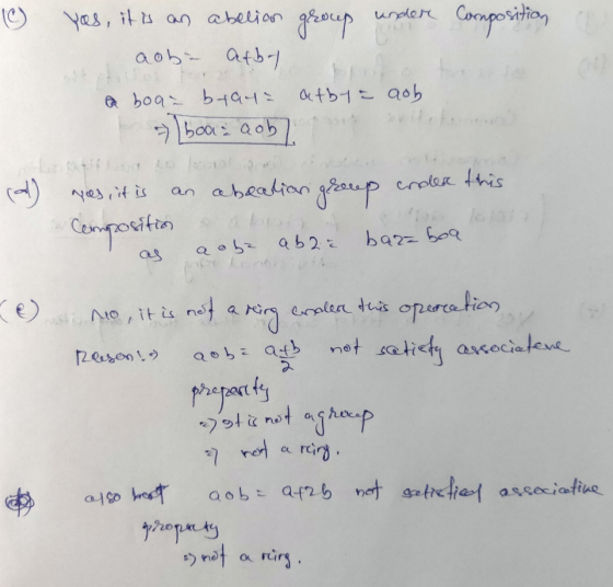 ③ Composition yes, it is an abelian group under aoba atbay a boa- bra4² atby a aob boa: aobl (d) yes, it is an abealian greep