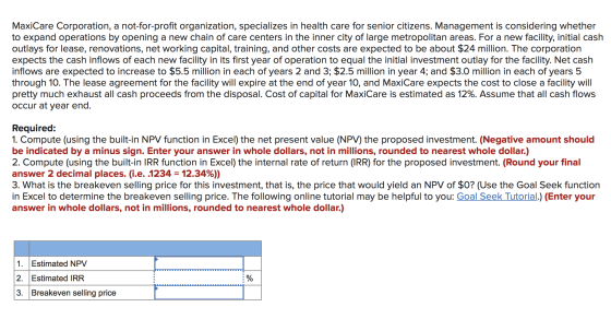 MaxiCare Corporation, a not-for-profit organization, specializes in health care for senior citizens. Management is considerin