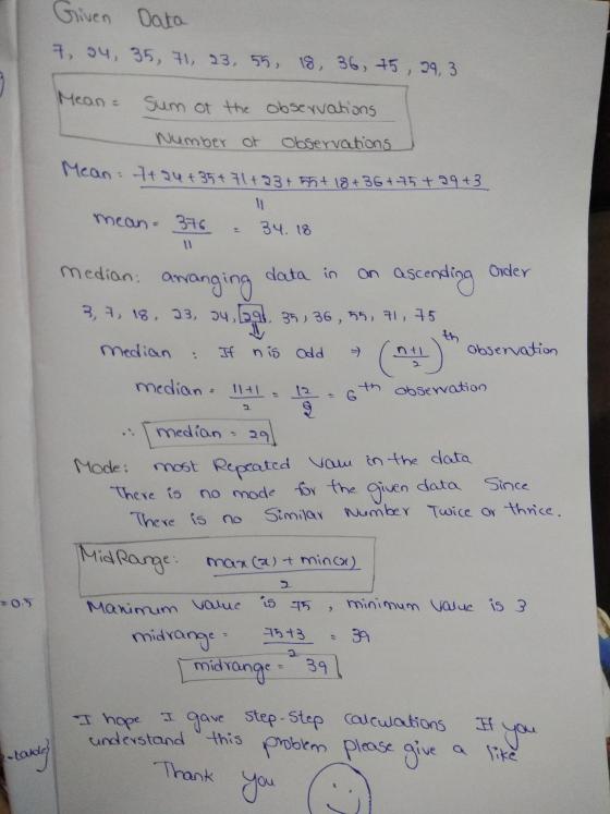 Given Data 7, 34, 35, 71, 33, 55, 18, 36, 75, 29, 3 Mean Sum of the observations Number of observations Mean 7+ 24 +35+7(+23+