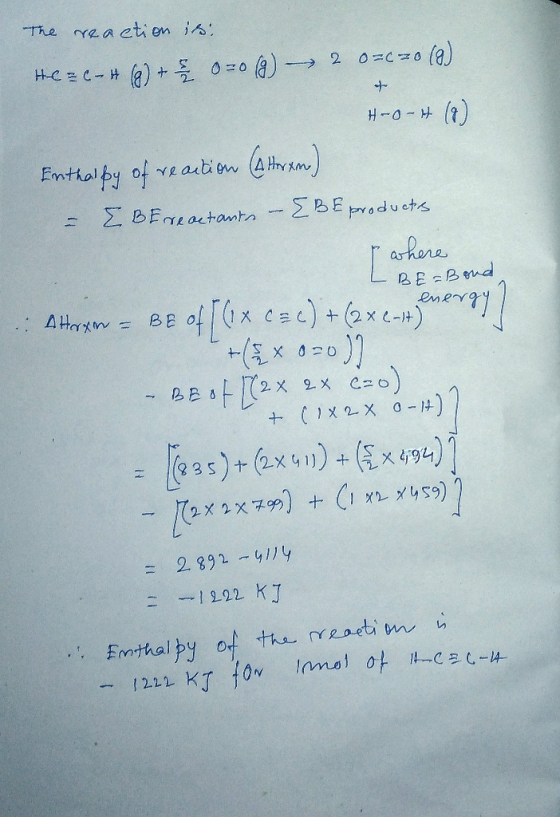 The reaction is HC=(-4@) + 0 =0 @)-> 2 0=670 () H-0-# (9) Enthalpy of reaction (Alteren) - E B Ereactants - EBE products I wh
